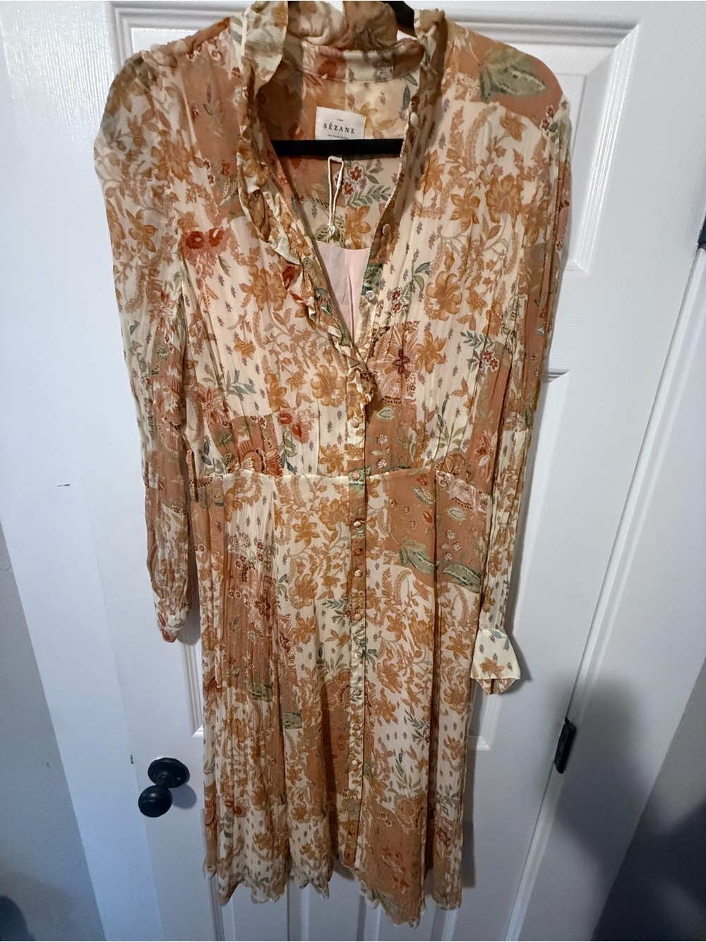 Sezane Loree Dress Patchwork Camel - Size 42 missing the fabric belt - Picture 3 of 5